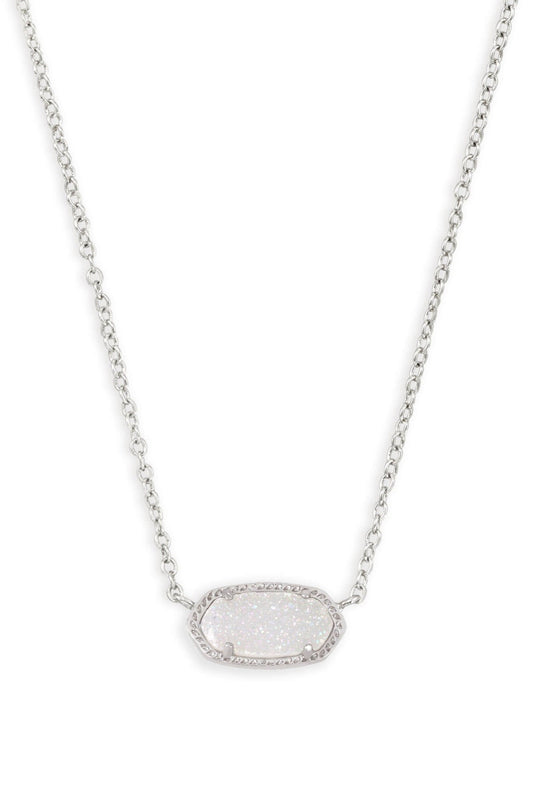 Kendra Scott Elisa Short Pendant Necklace - Rhodium Iridescent Drusy