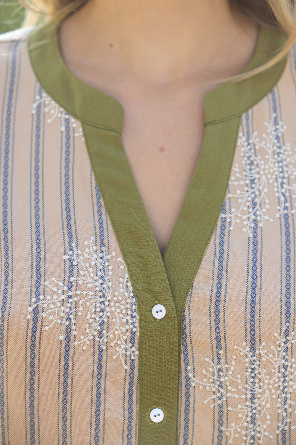 Floral Embroidered Stripe and Contrast Blouse