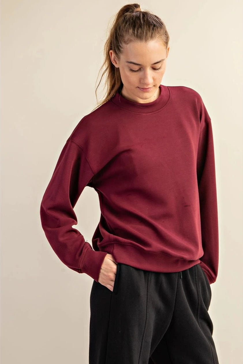 Scuba Mock Neck Pullover - Burgundy