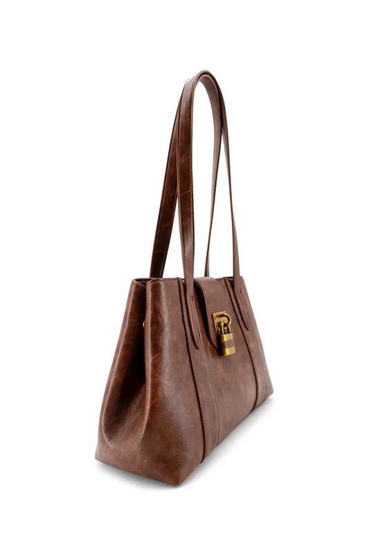 Fiora Lock Top Handle Satchel Handbag