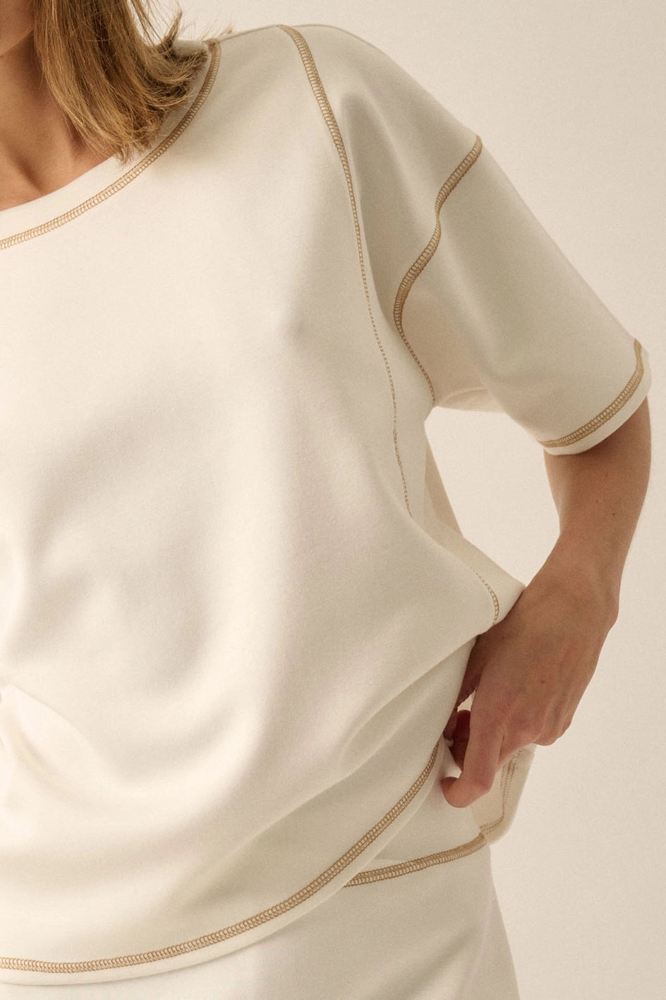Scuba Contrast-Stitch- Cream