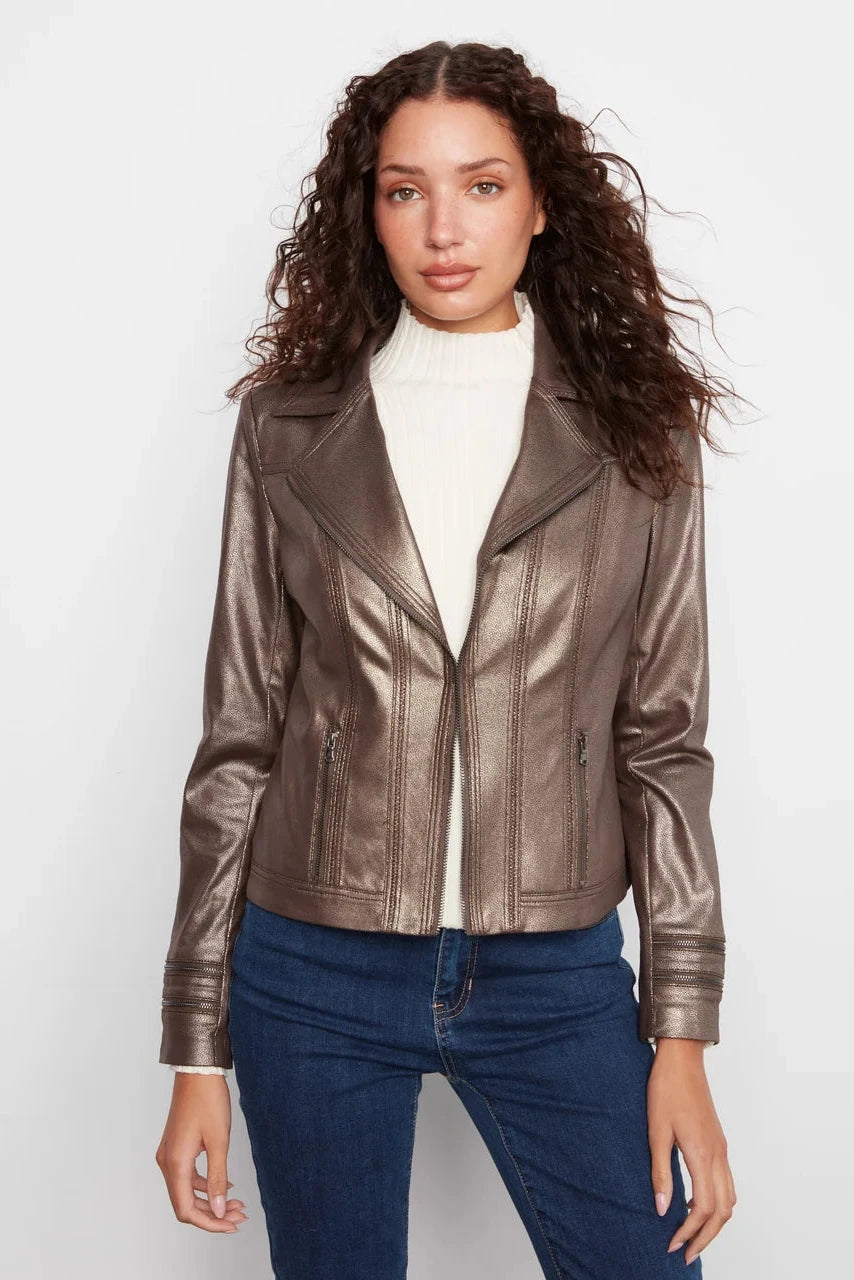 Charlie B Foiled Vintage Faux Leather Jacket - Hunter
