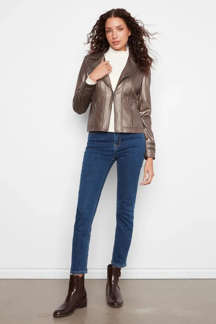 Charlie B Foiled Vintage Faux Leather Jacket - Hunter