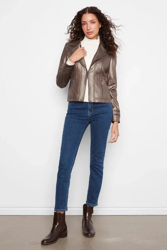 Charlie B Foiled Vintage Faux Leather Jacket - Hunter