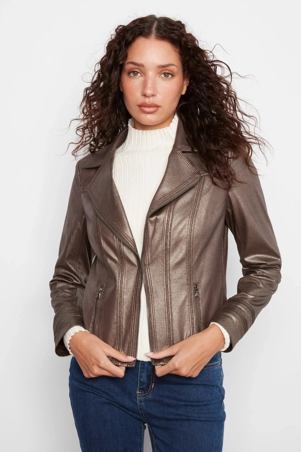 Charlie B Foiled Vintage Faux Leather Jacket - Hunter