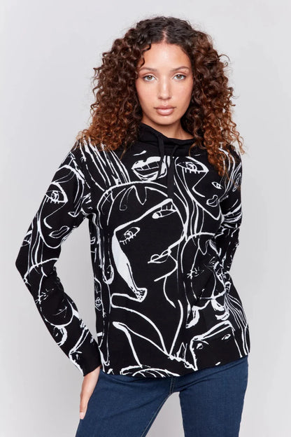 Faces Printed Mock-Neck Sweater