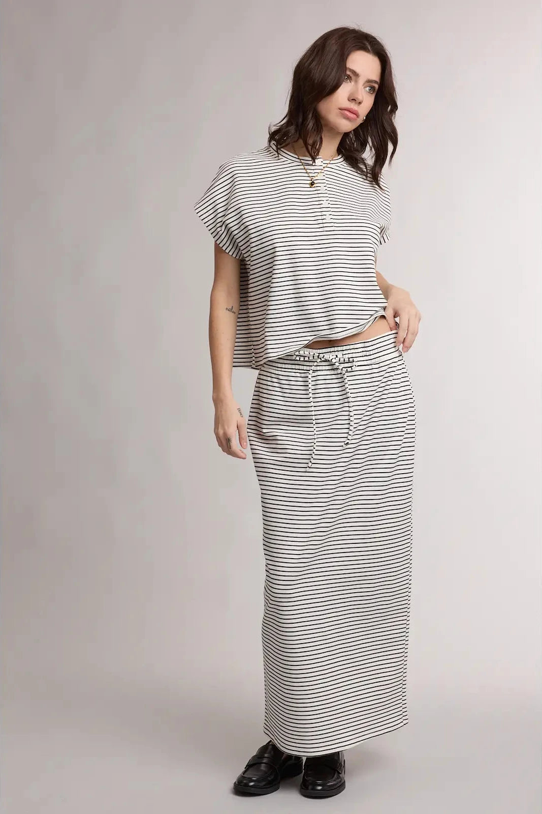 Striped Knit Top and Skirt Set