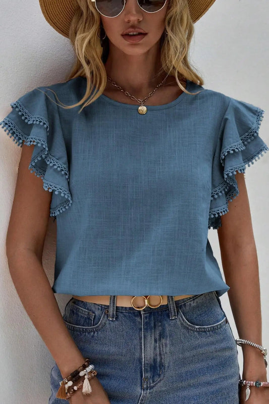 Sky Blue Ruffle Sleeve Top