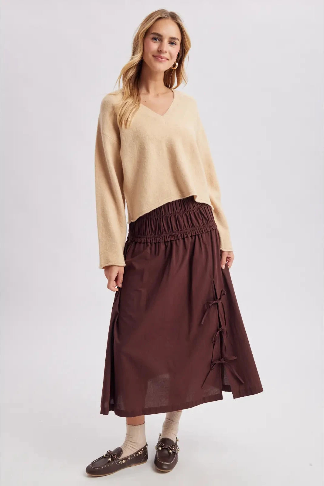 Espresso Bow Midi Skirt