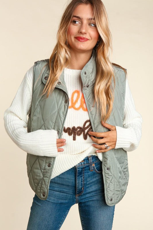 Plus Size Quilted Vest - Sage