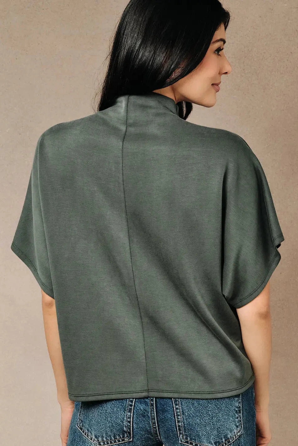 Mock Neck Scuba Top - Olive