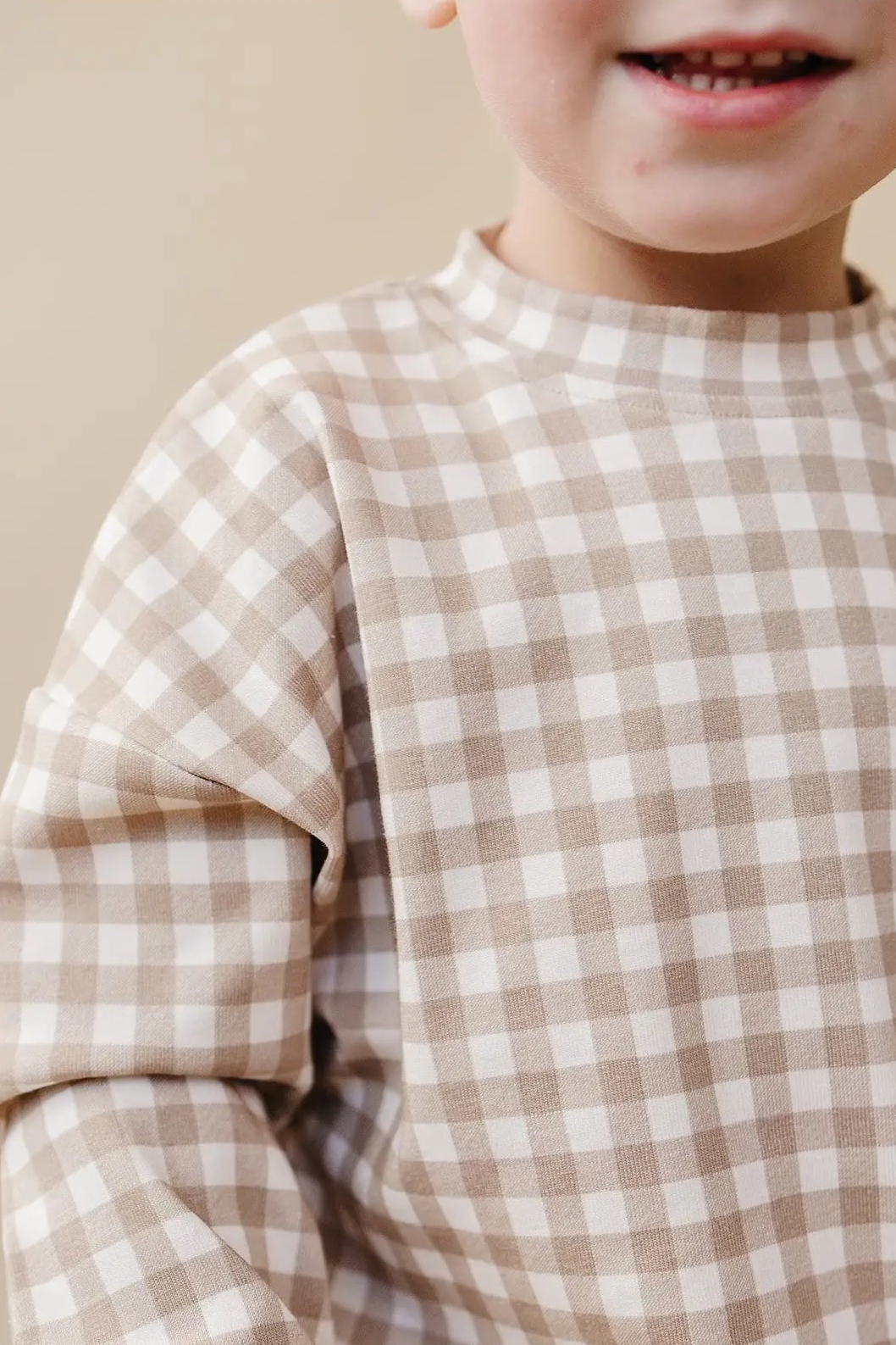 Beige Gingham Jogger Set