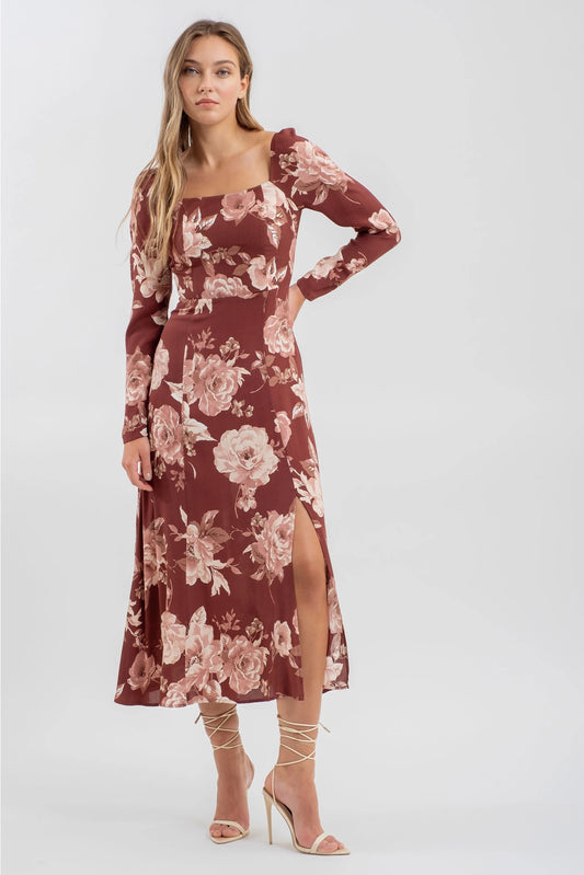 Floral Long Sleeve Midi Dress