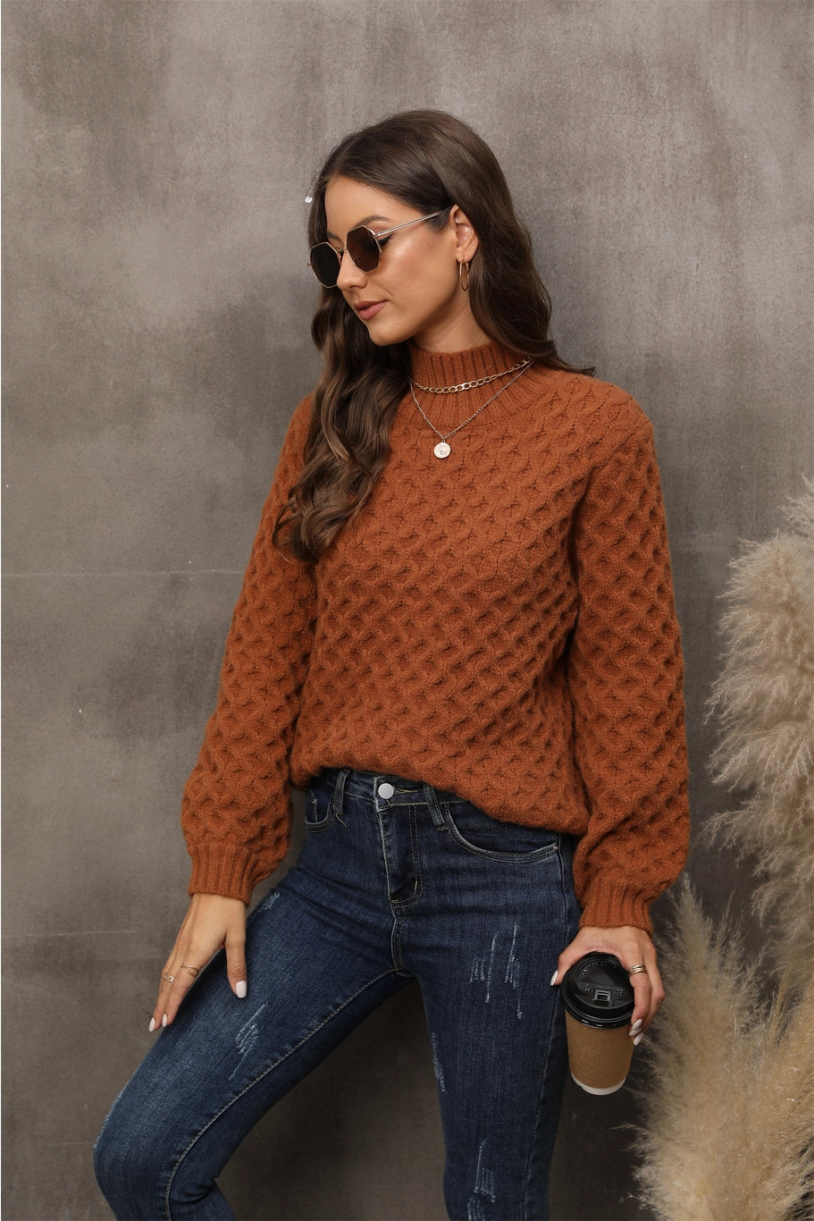 Honeycomb Mock Neck Sweater