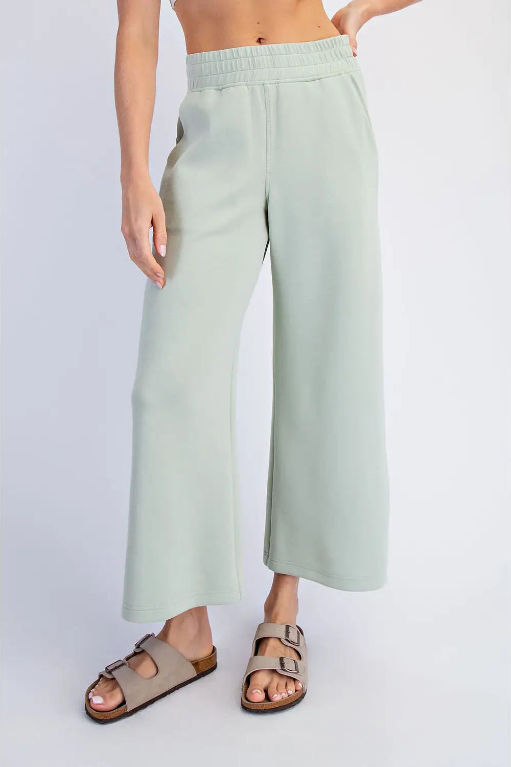 Modal Scuba Cropped Wide Pant - Pistachio Cream