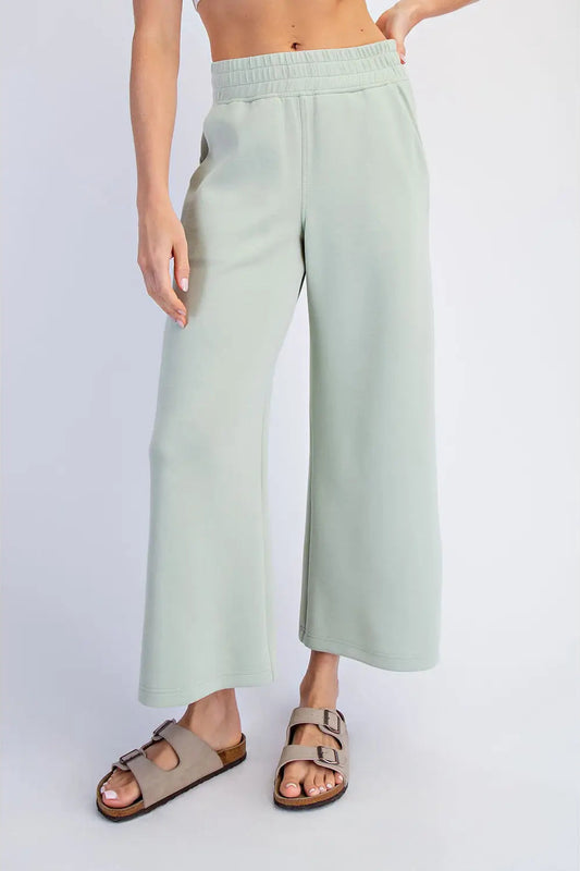 Modal Scuba Cropped Wide Pant - Pistachio Cream