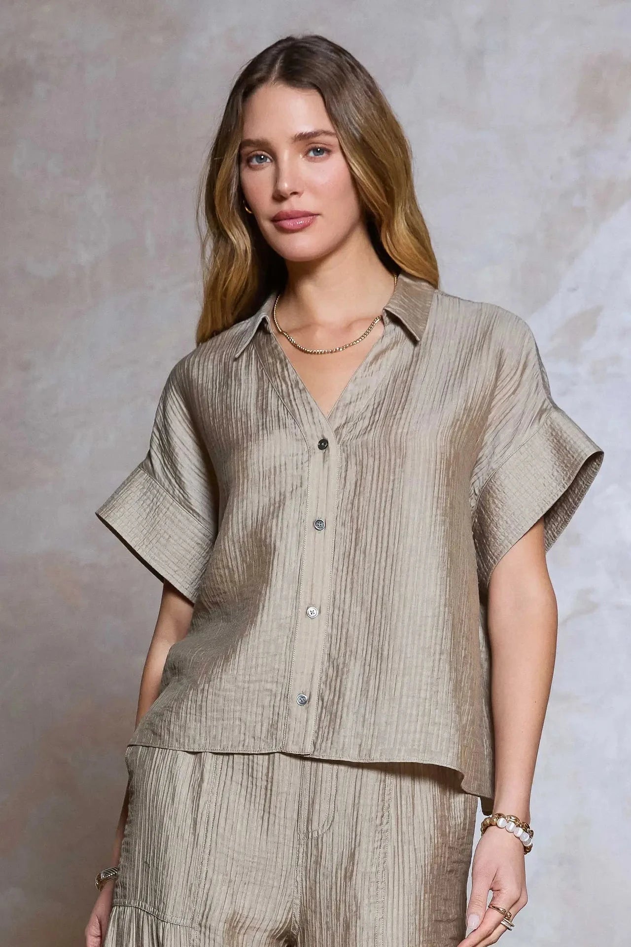 dusty sand top with buttons