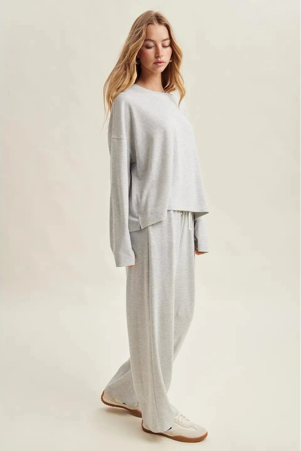 Striped Knit Lounge Set - Grey