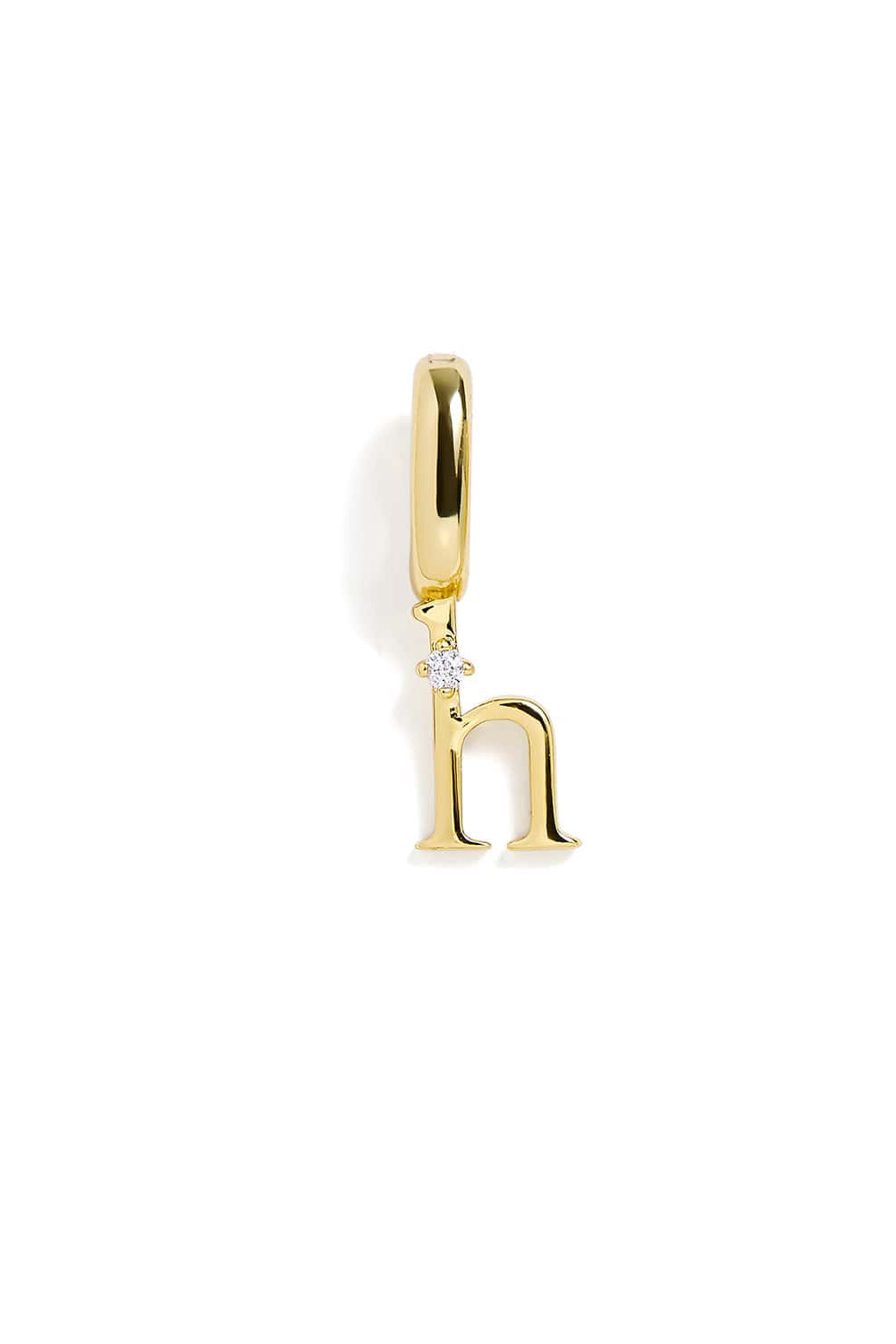 Gold pendant with letter 'h' on a white background