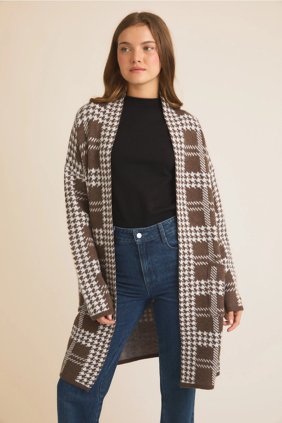 Patterned Mocha Cardigan