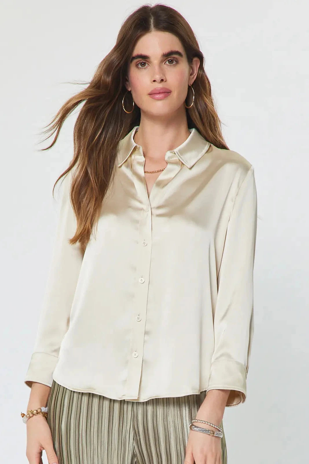 Satin Cream Button Down Shirt
