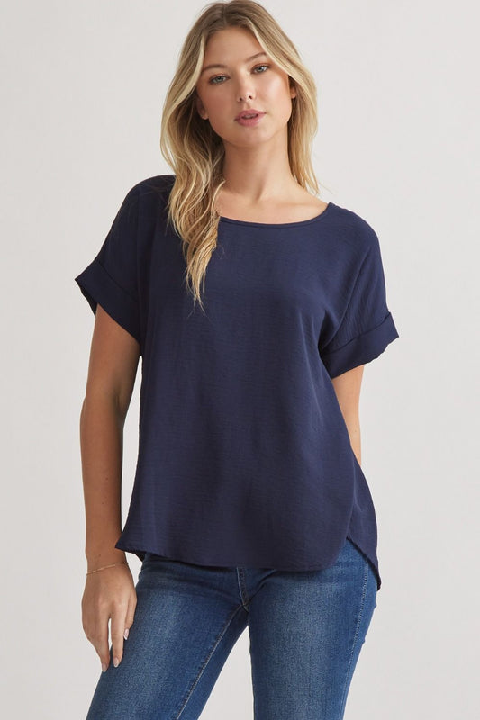 Classic Scoop Neck Blouse - Navy