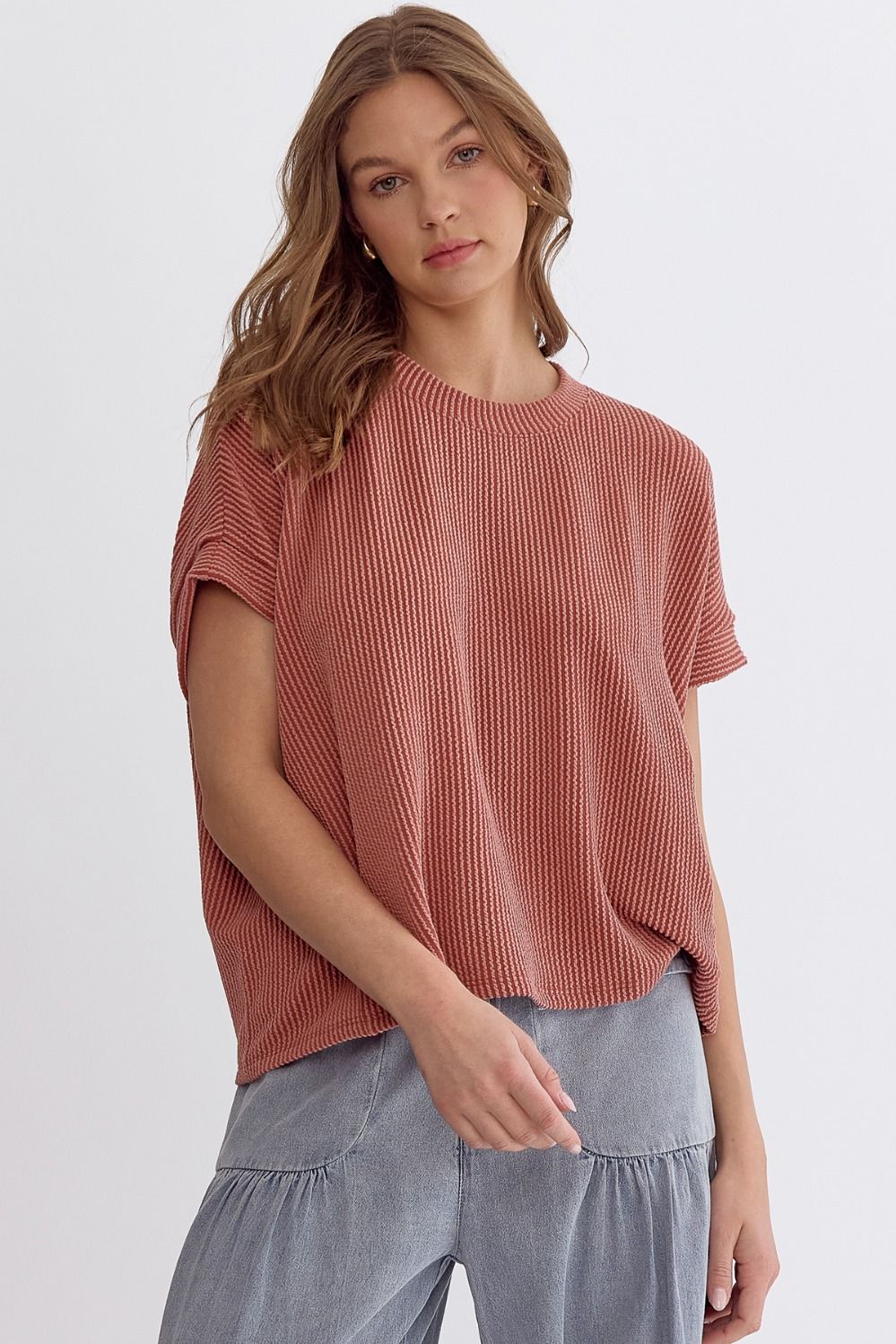 Ribbed Short Sleeve Top - Multiple Colors