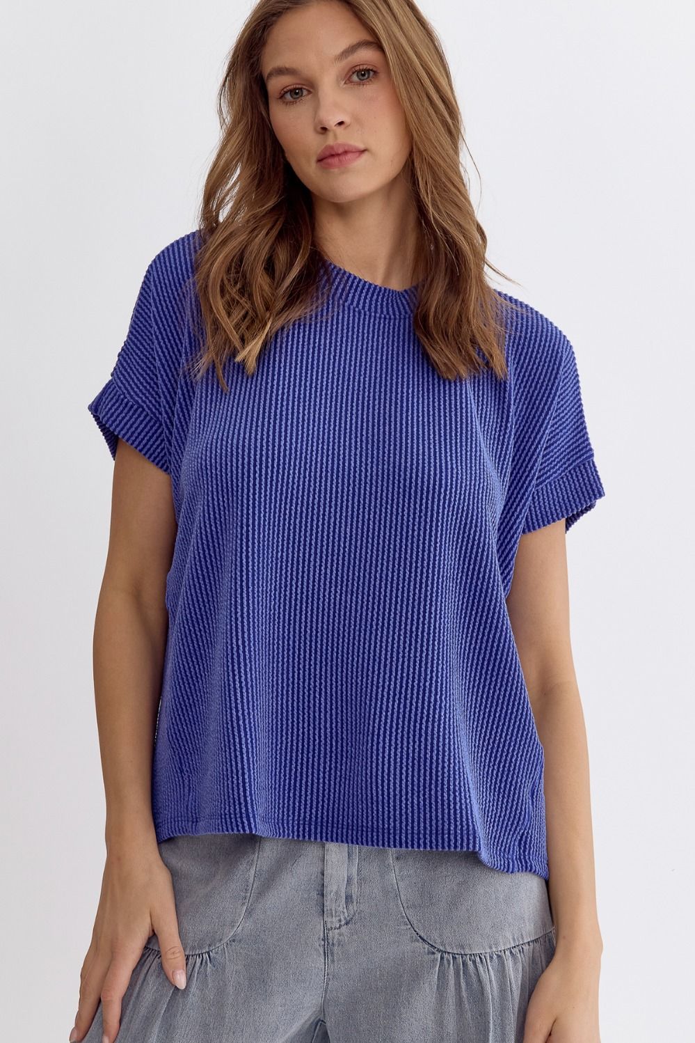 Ribbed Short Sleeve Top - Multiple Colors