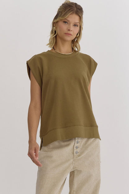 Olive Cap Sleeve Top