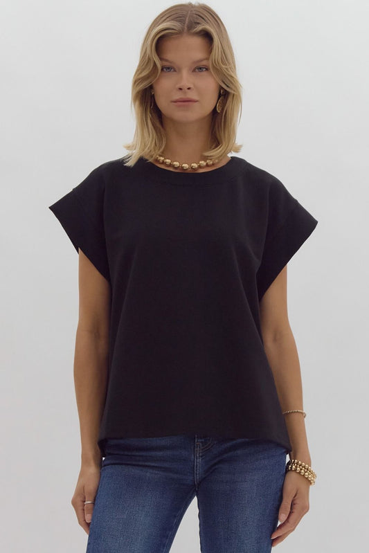 Black Cap Sleeve Blouse