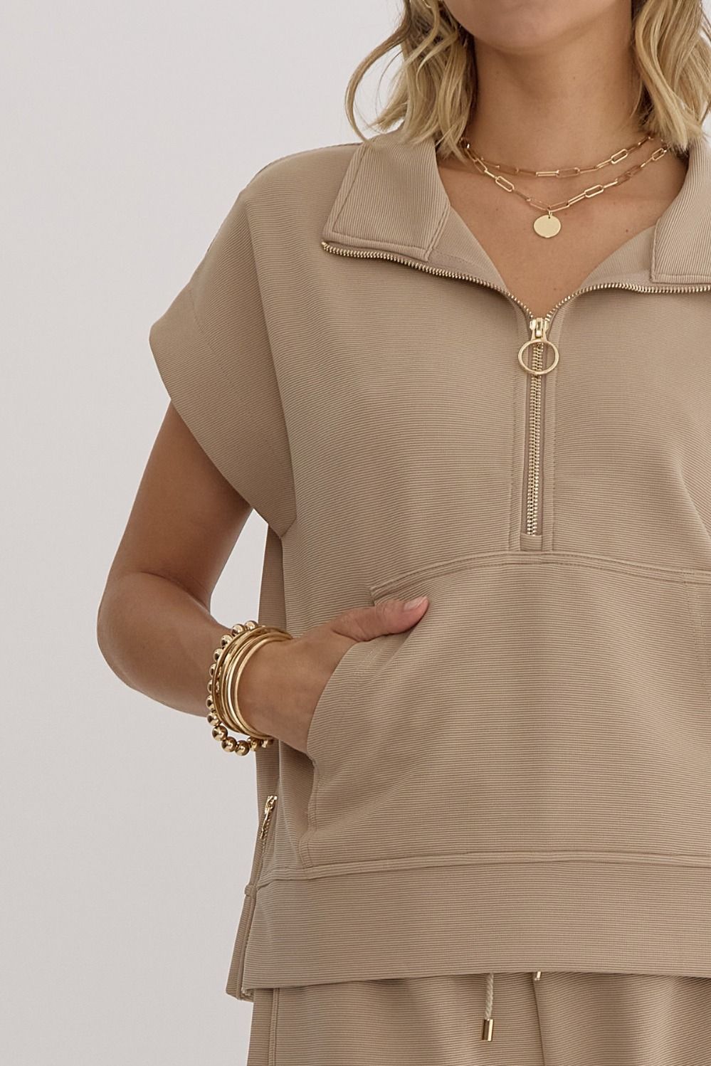 Beige Collared Top