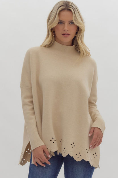 Floral Hem Sweater - Beige