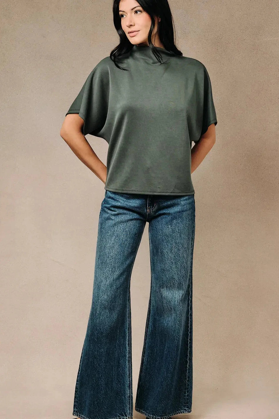 Mock Neck Scuba Top - Olive