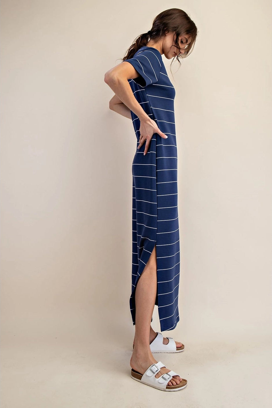 Navy Scuba Stripe Maxi Dress