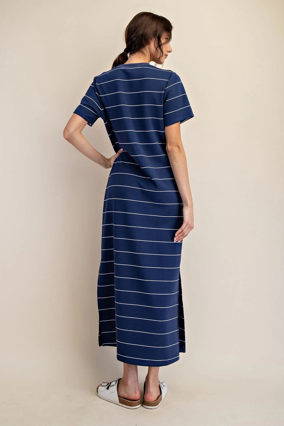 Navy Scuba Stripe Maxi Dress