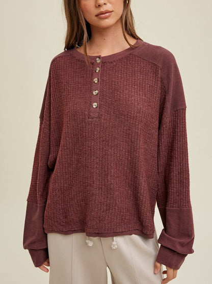 Burgundy Thermal Contrast Pullover