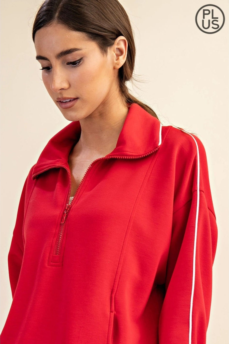 Plus Modal Poly Piping Quarter Zip Pullover