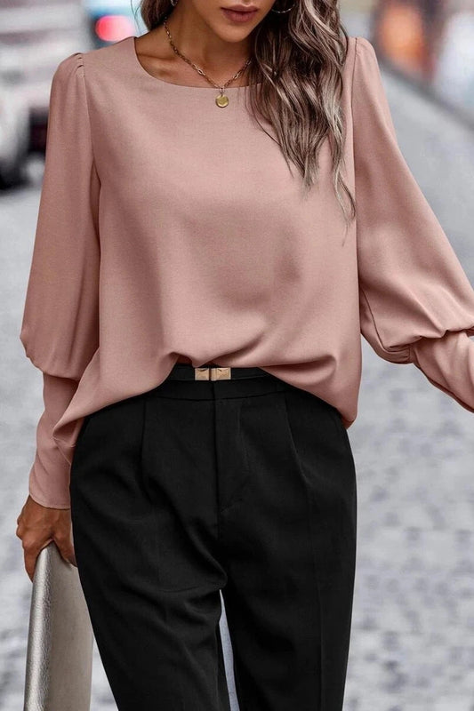 Back Button Detail Long Sleeve Top - Mauve