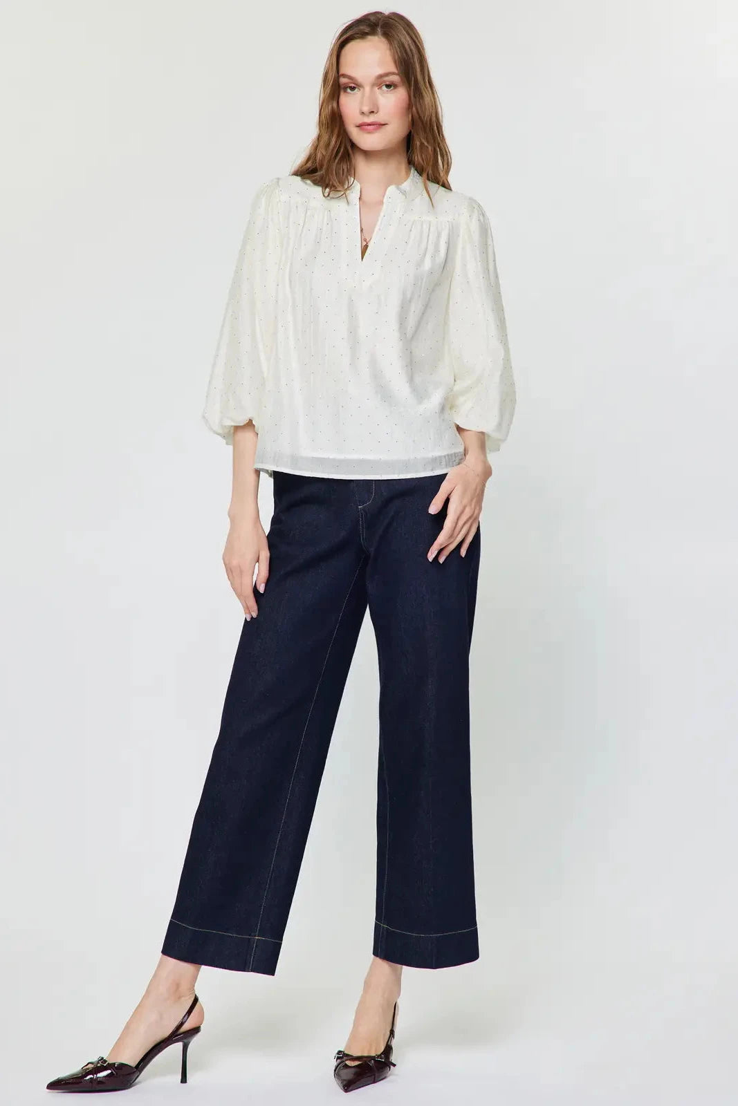 Rhinestone Puff Sleeve Blouse