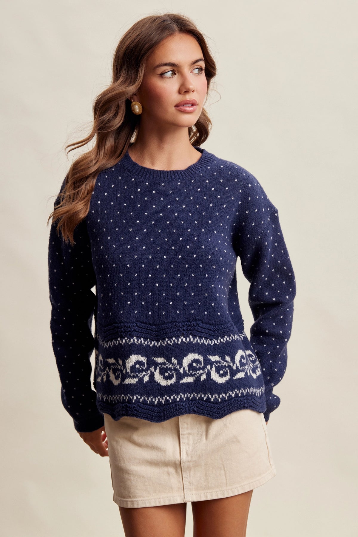 Swiss Dot Knit Sweater - Navy