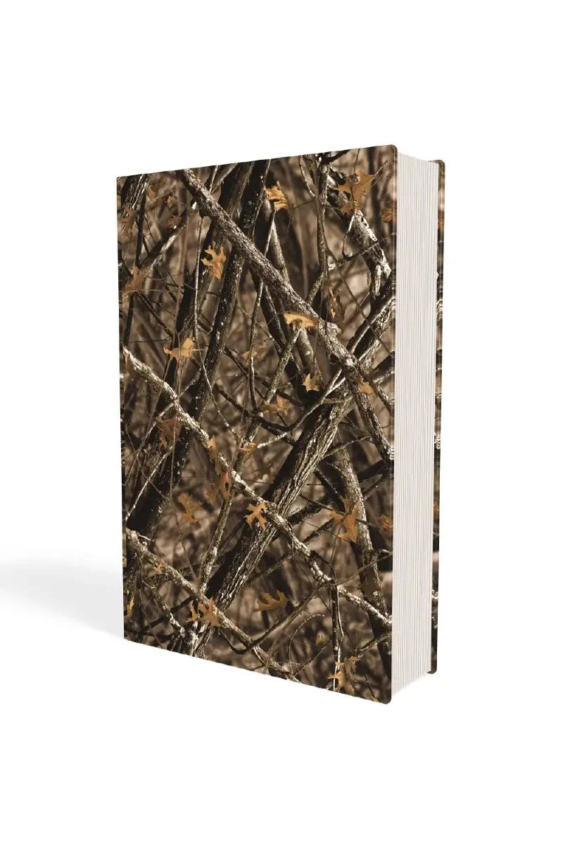 Camouflage-patterned bible on a white background