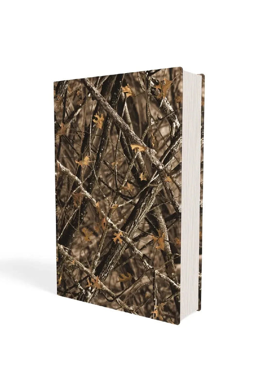 Camouflage-patterned bible on a white background