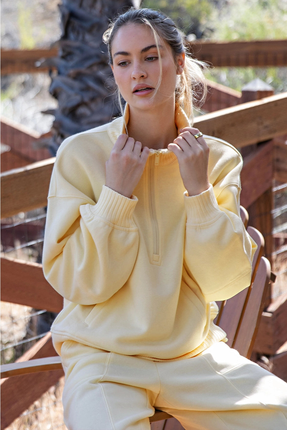 French Terry Fleece Quarter Zip Pullover - Lemonilla