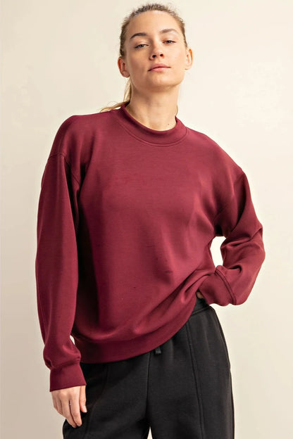 Scuba Mock Neck Pullover - Burgundy