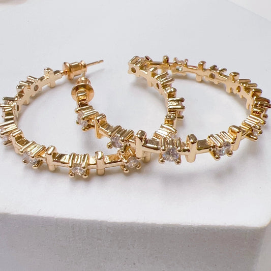 Cross Crystal Hoop - Gold
