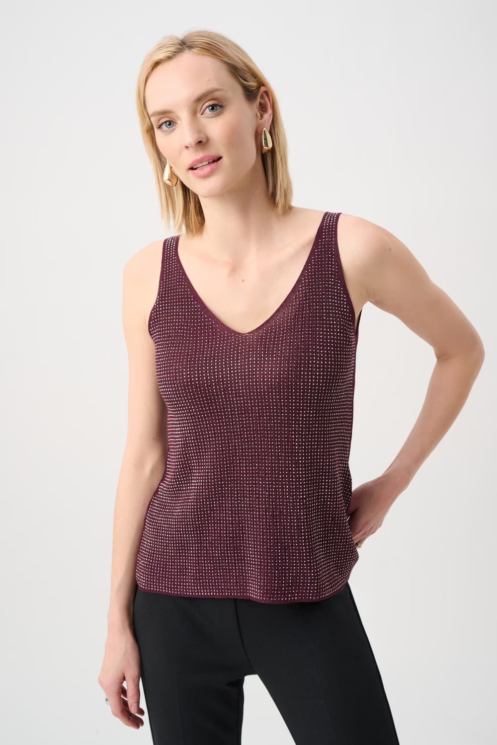 Joseph Ribkoff Sparkly V-Neck Pullover - Elderberry