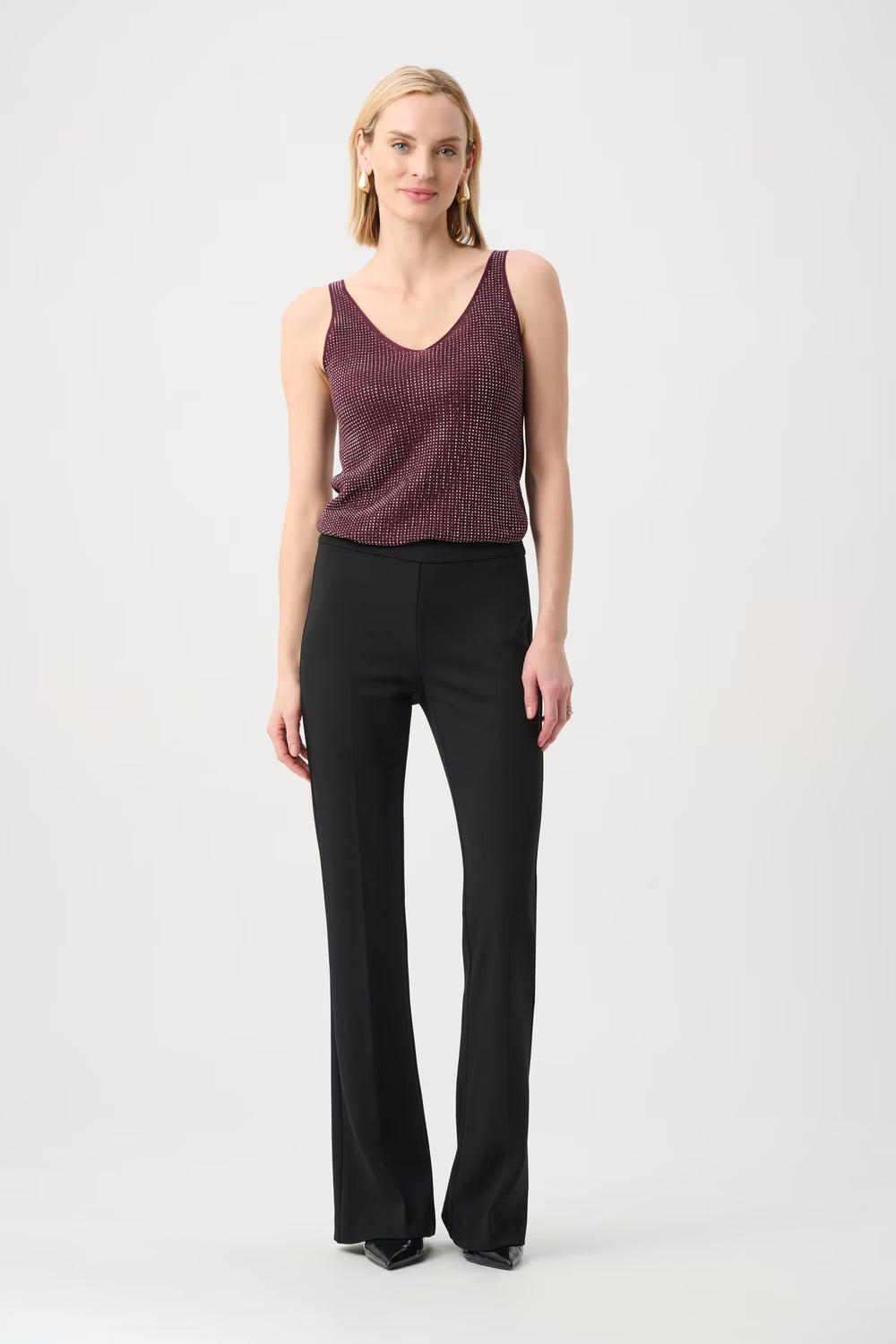 Joseph Ribkoff Sparkly V-Neck Pullover - Elderberry