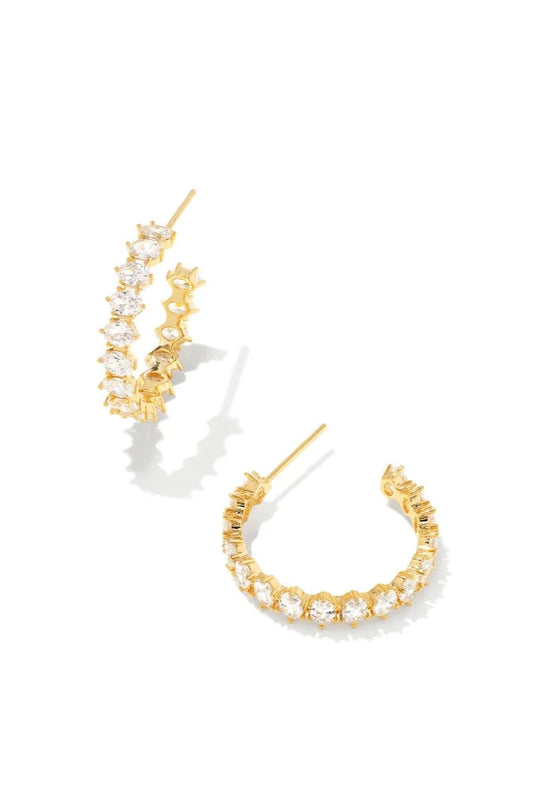 Kendra Scott Cailin Crystal Hoop Earrings - Gold Metal with White CX