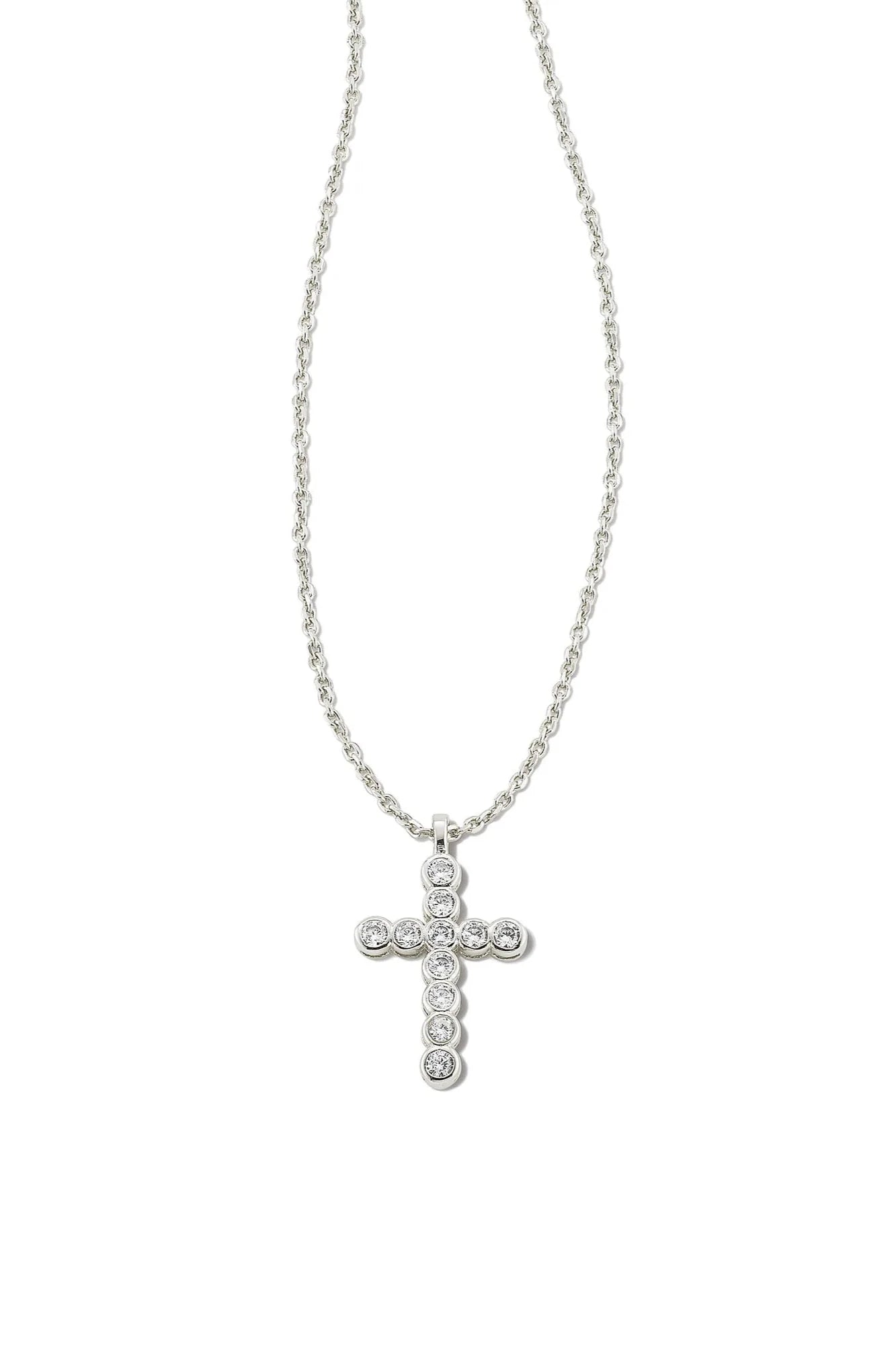 Kendra Scott Cross Crystal Pendant Necklace - Silver White Crystal