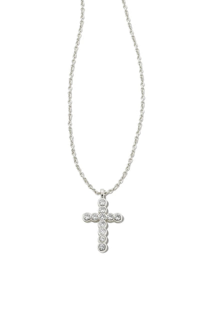 Kendra Scott Cross Crystal Pendant Necklace - Silver White Crystal